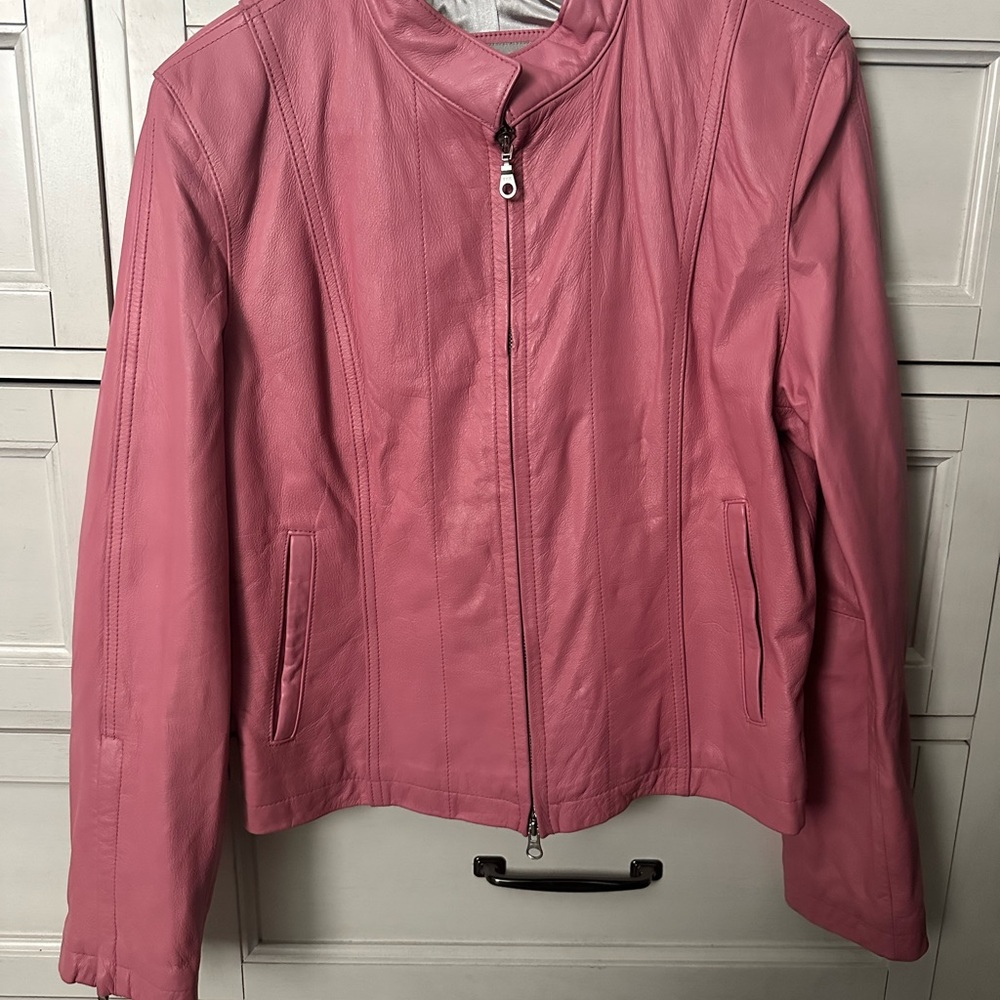 Wilsons Leather Pink Moto Jacket with Tailored Fit